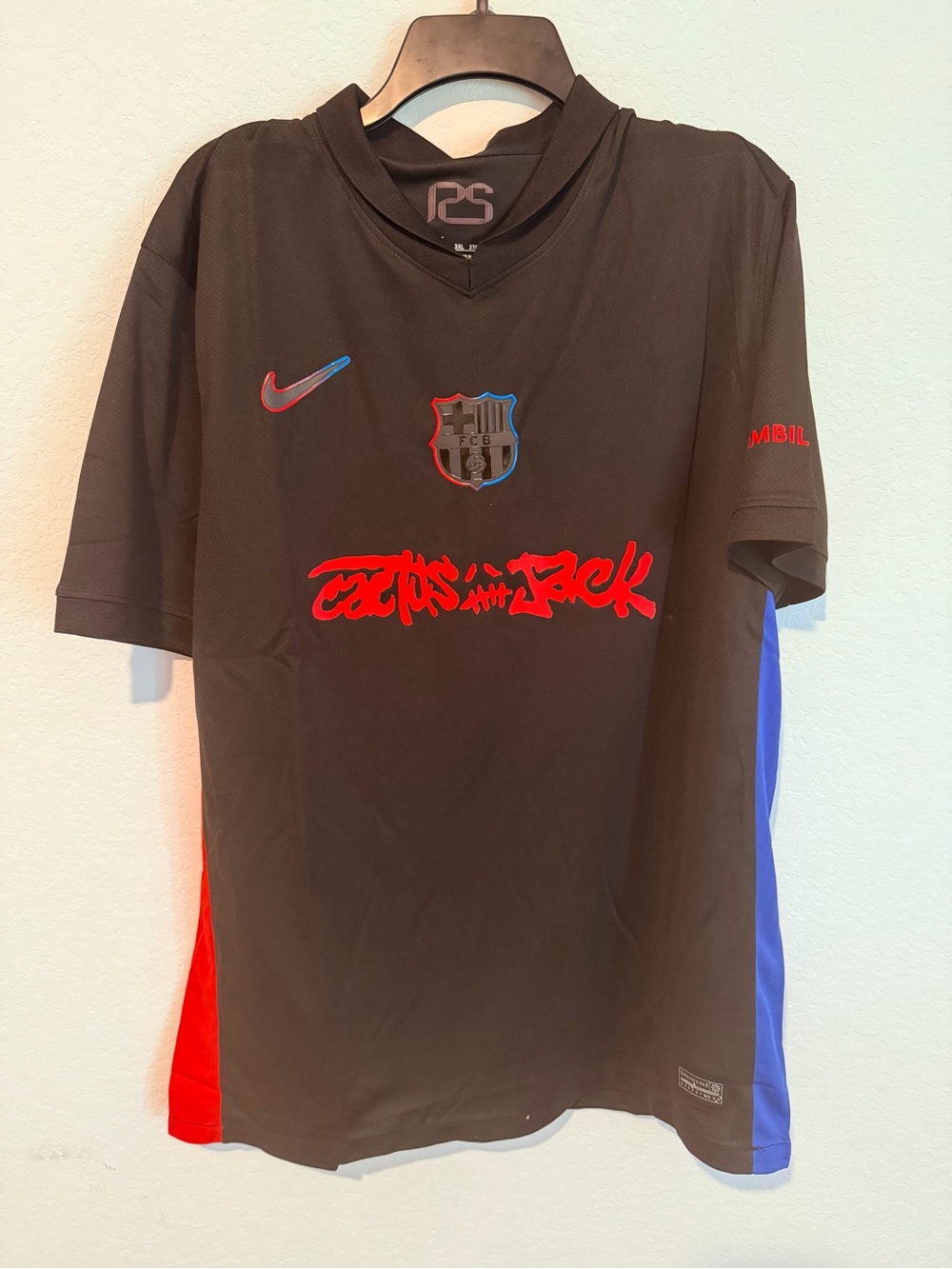 Nike Black FC Barcelona Youth Short Sleeve Jersey with Red & Blue Accents